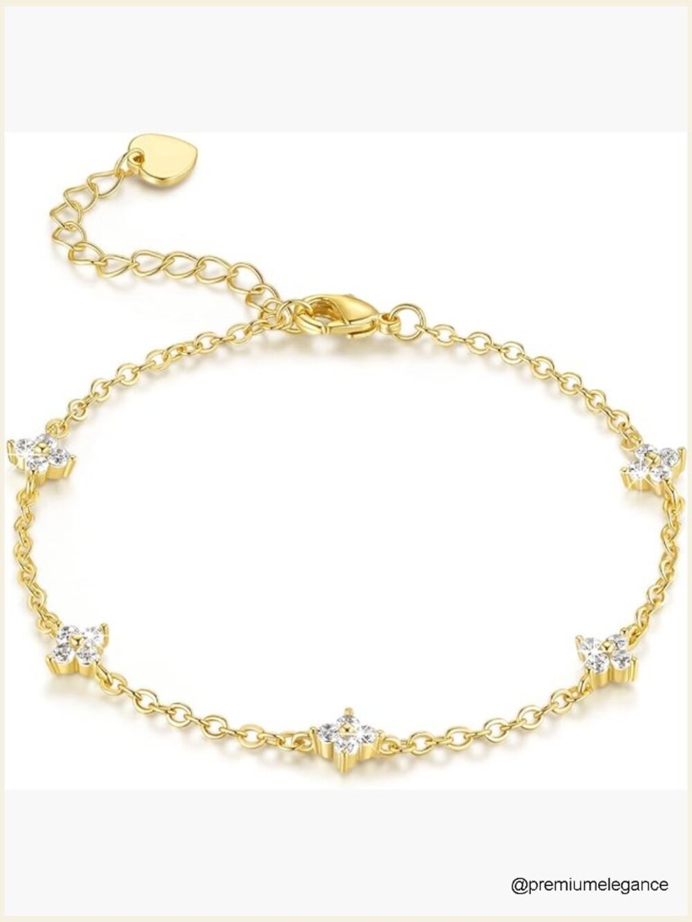 14K Gold Flower Bracelet for Women Dainty Four Leaf Clover CZ Bracelet